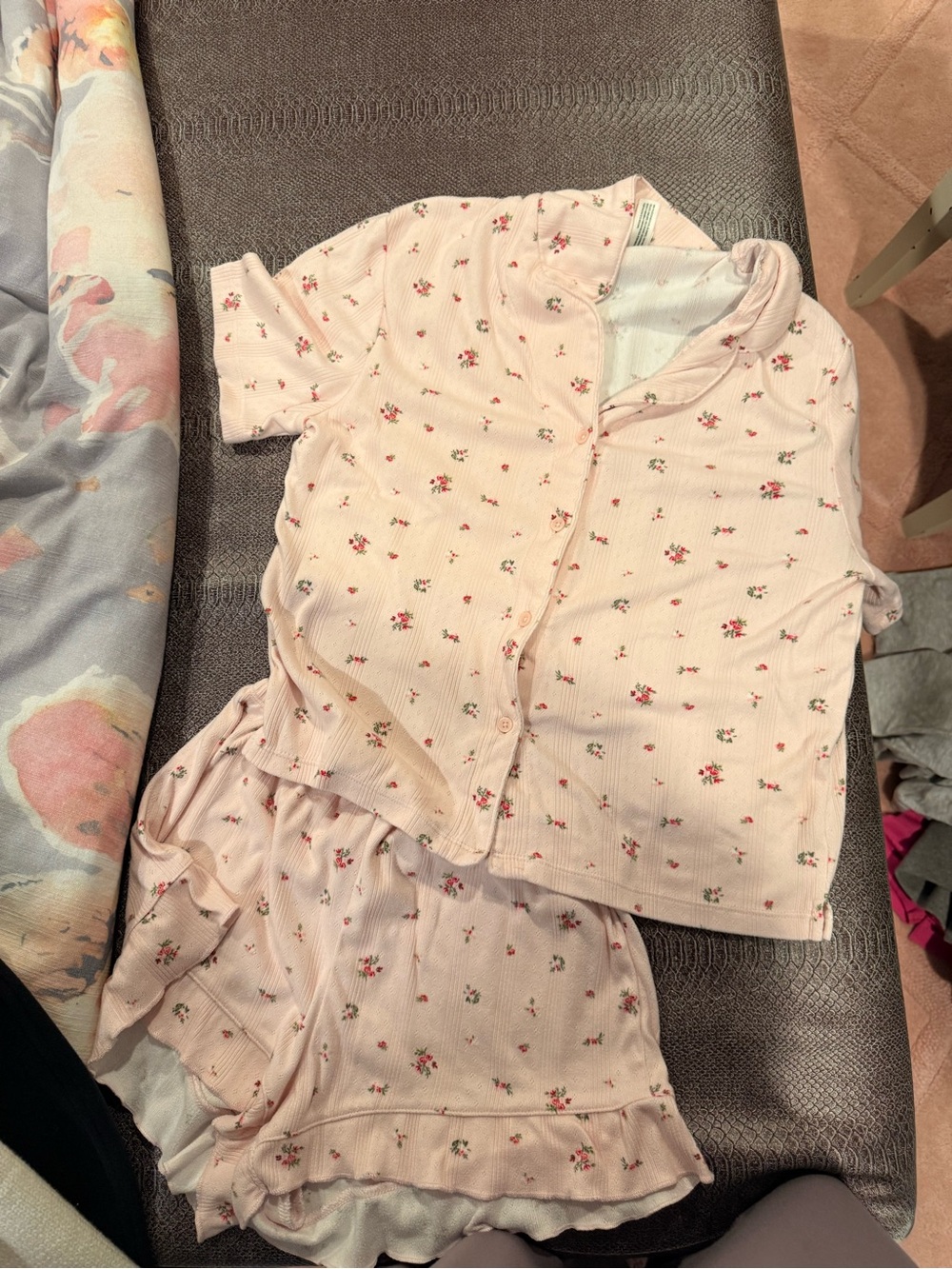 wild fable Light Pink Floral Ribbed Sleep Set